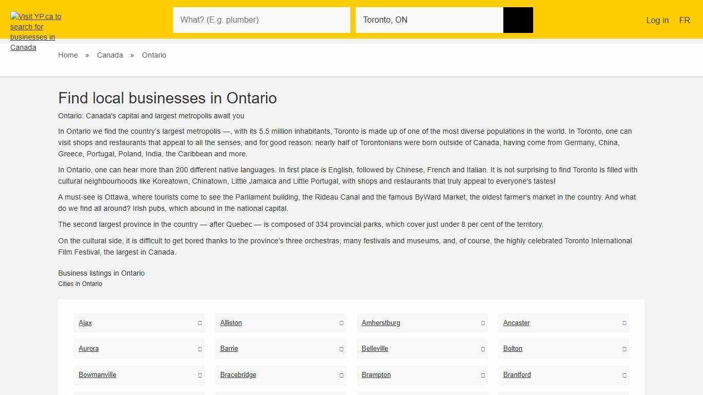 Search the Ontario Directory of Local Business Listings YellowPages.ca