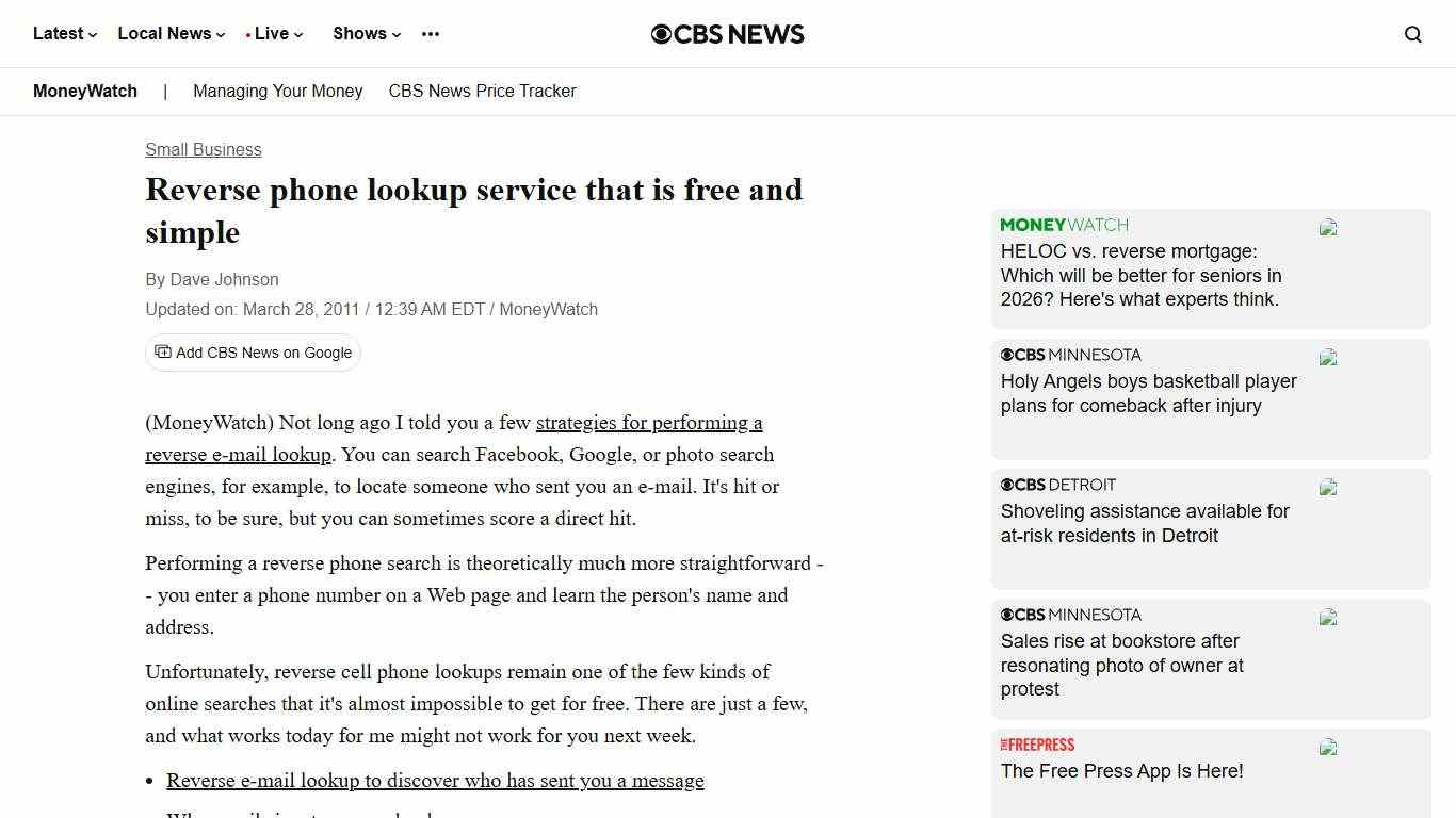 Reverse phone lookup service that is free and simple - CBS News